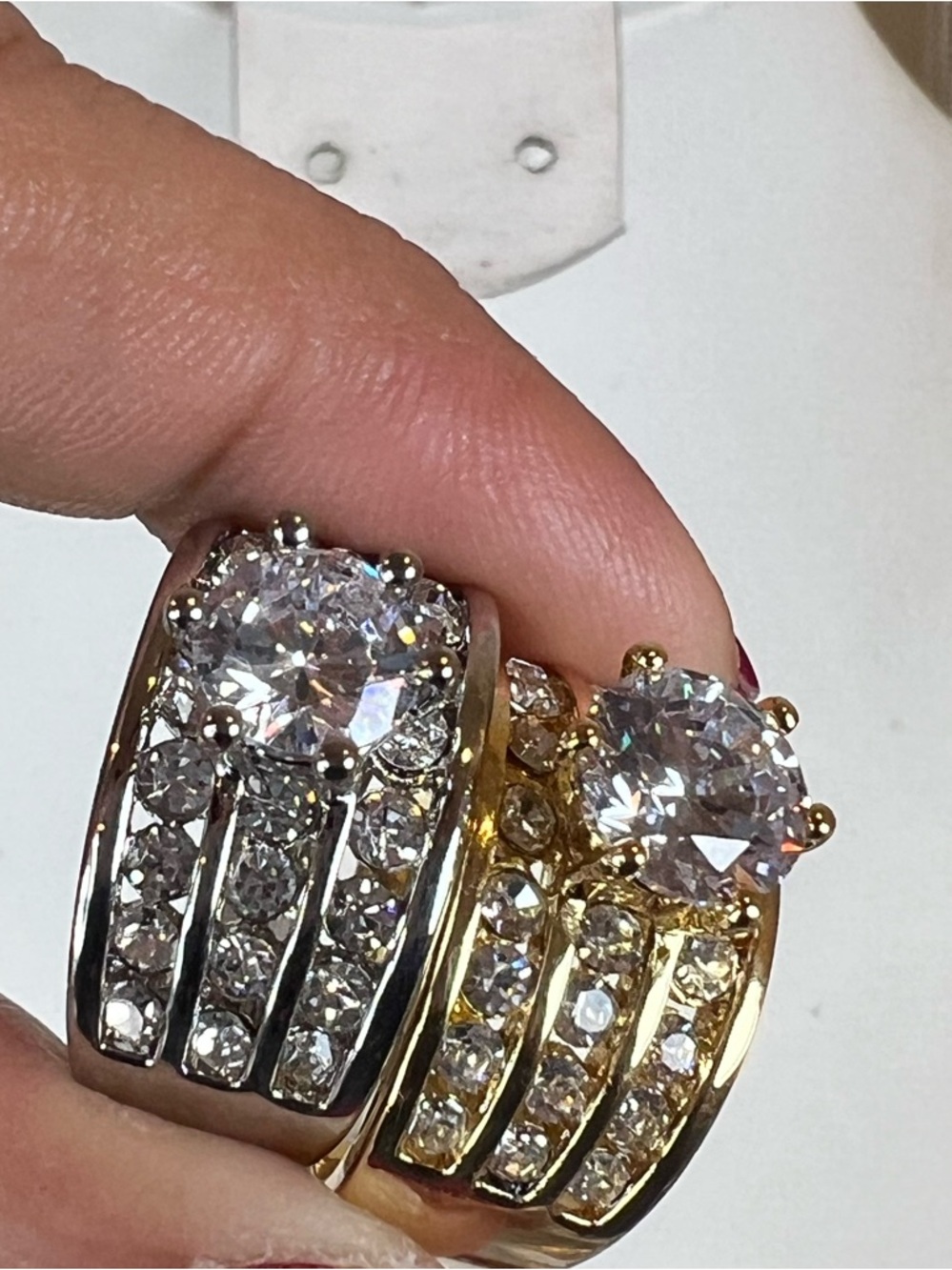 Sz 7 Bundle Gold and Silver Cubic Zirconia Statement Rings - Women Jewelry